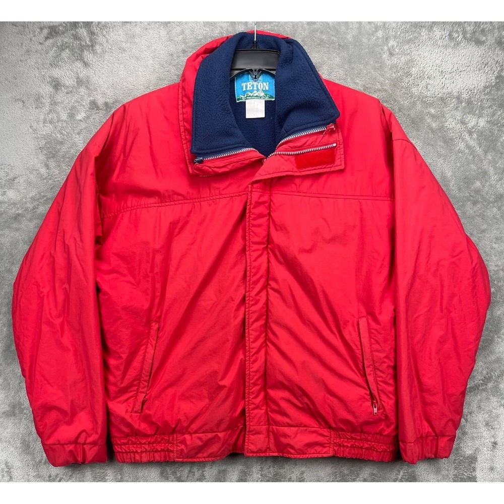 VTG Woolrich Mens Teton Ski Jacket XL Red Full Zip Fleece Lined Removable Lining